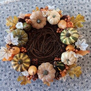 Wreath Flippers Handcrafted 10" Neutral Autumn Pumpkin Centerpiece
